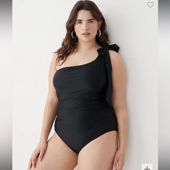 🆕 J. Crew Bow One Piece Swim One Shoulder All Black Plus Swimsuit NEW NWT - Picture 2 of 13